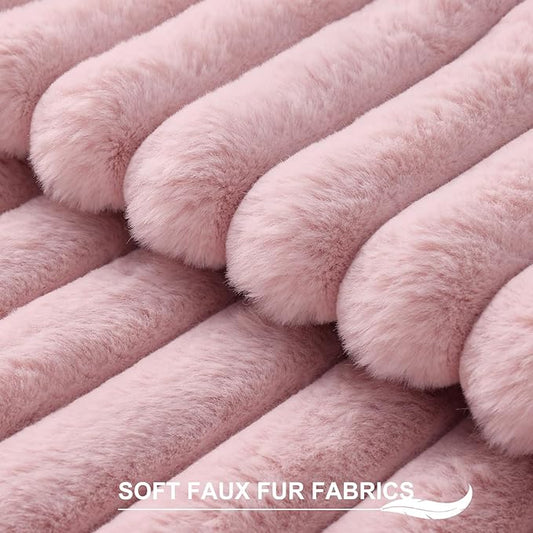 Pallene Faux Fur Plush Lumbar Throw Pillow Covers 12x20 Set of 2, Luxury Soft Fluffy Striped Decorative Pillow Covers for Sofa, Couch, Living Room, Blush Pink