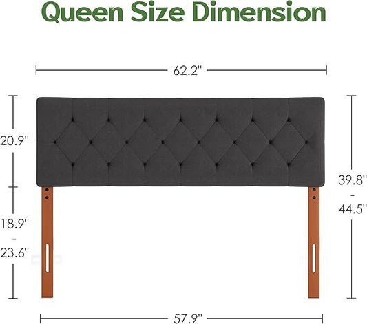 Queen Upholstered Headboard Only for Bed Frame from 49β-62β, Adjustable Height Queen XL Headboards with Durable Wood Legs, Fabric Bed Board in Modern Button Design, Dark Grey