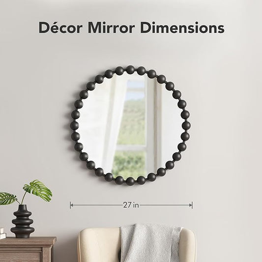 Madison Park Round Mirror, Metal Frame Circle Mirror 27 inch, Wall Art Decor Mounted Hanging for Entryway, Bathroom, hallway, Living Room, Vanity, Marlowe, Black