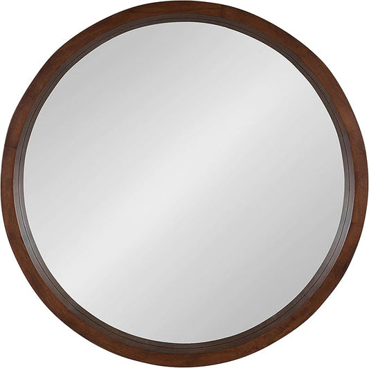 Kate and Laurel Hutton Round Decorative Modern Wood Frame Wall Mirror, 22 Inch Diameter, Walnut Finish