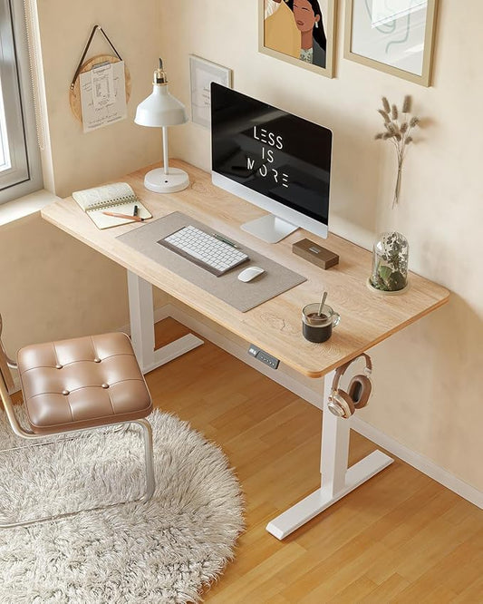 CubiCubi 48 x 24 Inches Electric Standing Desk, Height Adjustable Sit to Stand Desk, Home Office Table with Splice Board (Maple)