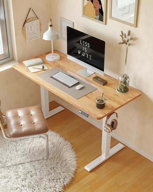 CubiCubi 55 x 24 Inches Electric Standing Desk, Height Adjustable Sit to Stand Desk, Home Office Table with Splice Board, Light Rustic