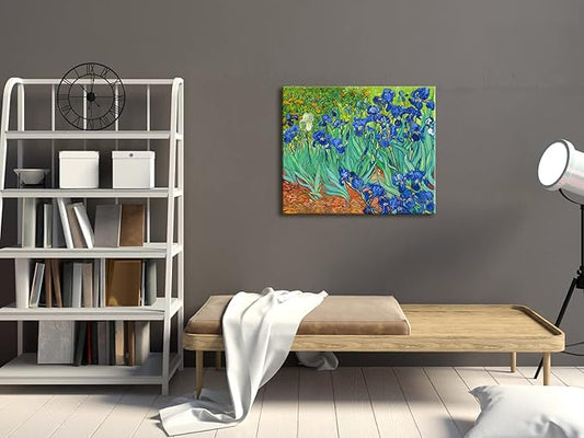 Wieco Art Irises Large Modern Gallery Wrapped Floral Giclee Canvas Print By Van Gogh Famous Blue Flowers Oil Paintings Reproduction Artwork Pictures on Canvas Wall Art for Bedroom Home Decor L