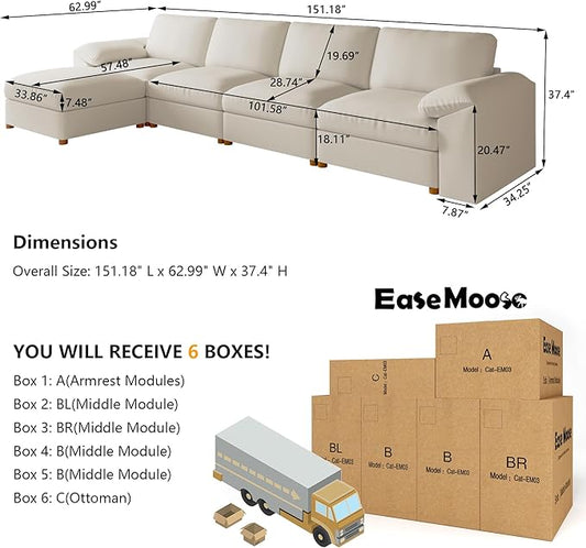 EASE MOOSE Oversized Modular Sectional Sofa,Leather Sectional Couch with Deep Seat,Extra Large L Shaped Couch,Modern Comfy Scratch Resistant Faux Leather Material Sofa,Beige