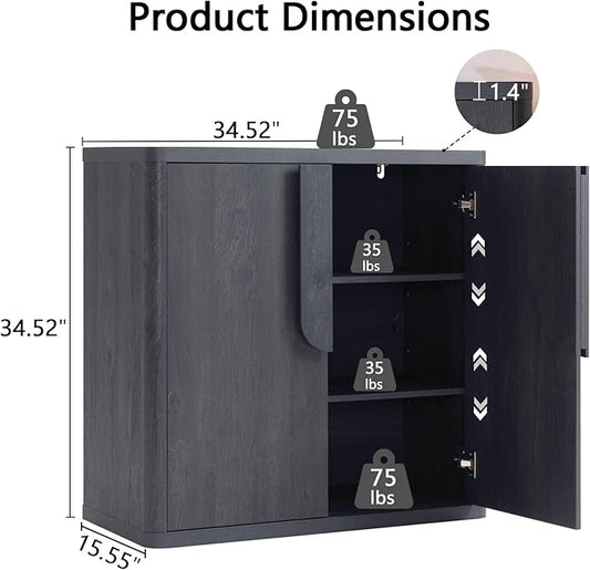 34.5'' Sideboard Buffet Cabinet W/Storage, Modern Accent Cabinets W/Curved Handles & Adjustable Shelves, 2 Doors Coffee Bar Buffet Table Credenza for Living Room Kitchen Hallway, Dark Grey