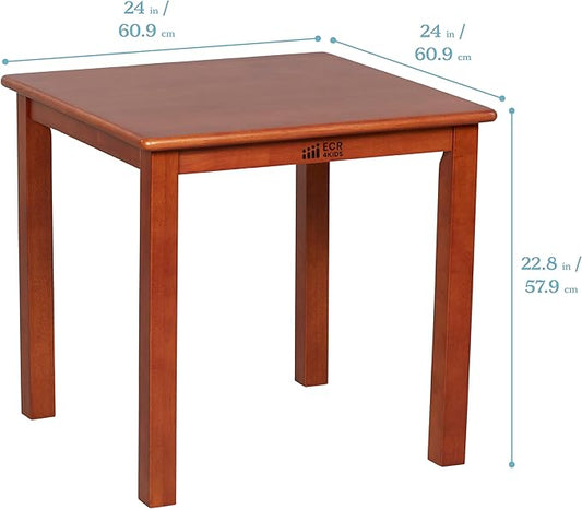 ECR4Kids 24in Square Hardwood Table with 22in Legs, Kids Furniture, Dark Walnut