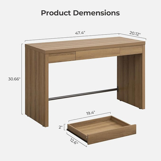 SICOTAS Computer Desk Writing Table - 47-Inch Home Office Executive Desk with Drawer, Farmhouse Study Desk with Storage,Boho Makeup Vanity Table for Bedroom Dormitory (Reclaimed Caramel Oak, 1 Piece)
