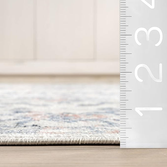 nuLOOM 6' Round Machine Washable Stain-Resistant Area Rug Medium Profile for Living Room, Bedroom, and Dining Room, Everlee Blue