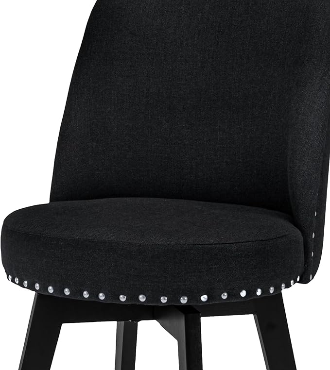 MINCETA Bar Stools Set of 2, 26 Inch Upholstered Barstools with High Back and Footrest, Swivel Counter Height Barstools for Kitchen Island Home Bar Black