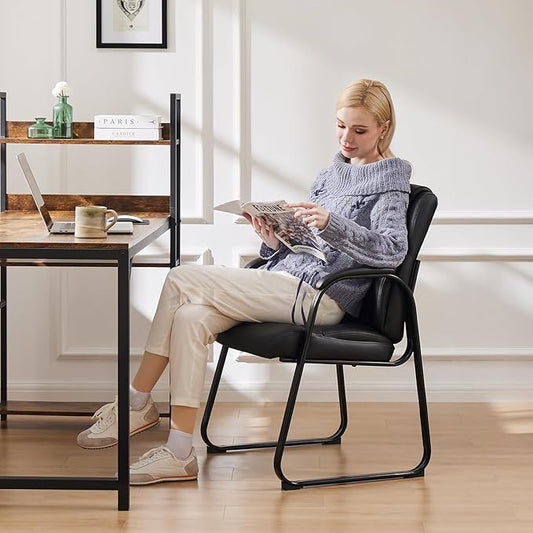 NEWBULIG Waiting Room Guest Chairs Set of 4, Stationary Office Reception Chairs No Wheels, Comfy Padded Arms and Seld Base, for Conference Room Lobby Home Computer Desk Bedroom Elderly, Black