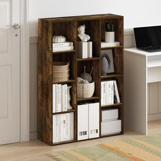 Furinno LUDER Book Shelf, 11-Cube Bookshelf, Reversible Bookcase, 9.4 x 29.1 x 41.7, for Living Room, Bedroom, Home Office, Amber Pine