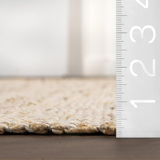nuLOOM 2'6" x 8' Elfriede Jute & Cotton Hand Woven Area Rug, Natural, Solid Rustic Farmhouse Style, Weaved Design, Natural Fiber, For Bedroom, Living Room, Dining Room, Hallway, Office, Entryway