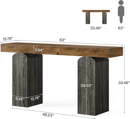 Tribesigns 63" Long Entryway Table, Farmhouse Console Table with 2 Arched Pedestal Legs, Wooden Sofa Console Behind The Couch for Entrance, Hallway, Living Room (Vintage Brown & Grey)