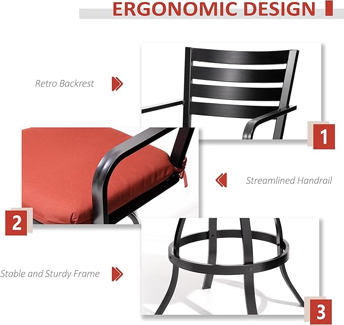 Pellebant 29.5" Outdoor Bar Stools Set of 8, Aluminum Swivel Patio Bar Height Stools with Footrest & Backrest,Rust-Proof Patio Stool Chairs for Deck Lawn Garden(Red)