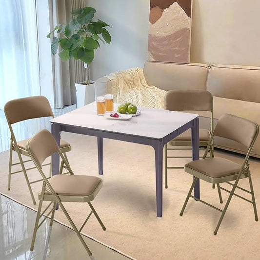 cyclone sound 4 Pack Folding Chairs with PU Padded Cushion and Back, Commercial Grade Metal Chairs with Comfortable PU Leather Cushion for Home and Office, for Indoor and Outdoor Events (4, Beige-PU)