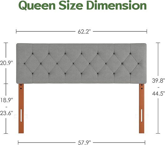Queen Upholstered Headboard Only for Bed Frame from 49β-62β, Adjustable Height Queen XL Headboards with Durable Wood Legs, Fabric Bed Board in Modern Button Design, Light Grey