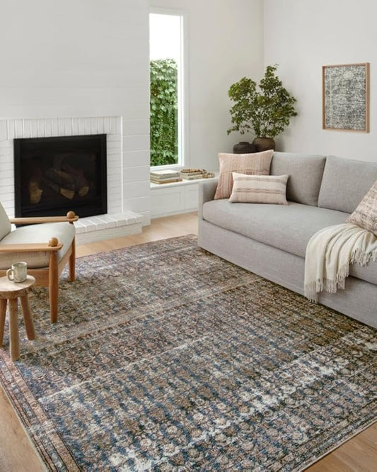 Loloi Amber Lewis Billie Collection, Ocean & Brick 5'-0" x 7'-6" Area Rug – Antique & Distressed Accent Rugs for Living Room, Bedroom, Entryway & Hallway, No Shed High Traffic Area Home Decor Rug