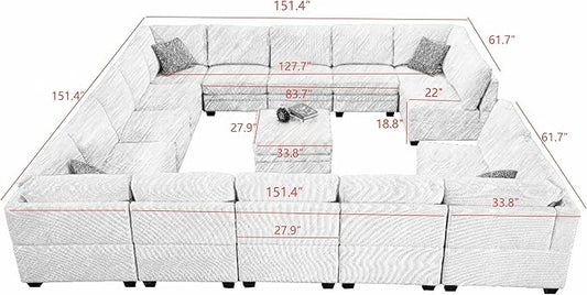 Wanderwell Oversized Modular Sectional Sofa,16-Seater U Shaped Couches with Movable Ottoman,Corduroy Sectional Couch with Wide and Deep Seats Suitable for Living Room,Bedroom,Apartment (Olive, U-16)
