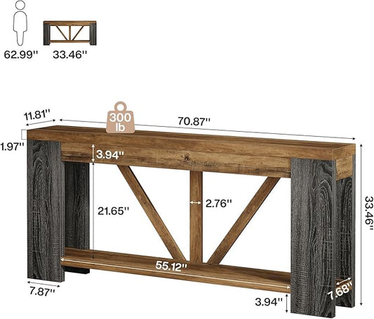 Tribesigns 70.9" Extra Long Entry Table, Farmhouse Wood Console Table with Storage, Modern Accent Sofa Table Behind Couch Foyer Tables for Entryway, Living Room, Entrance, Rustic Brwon
