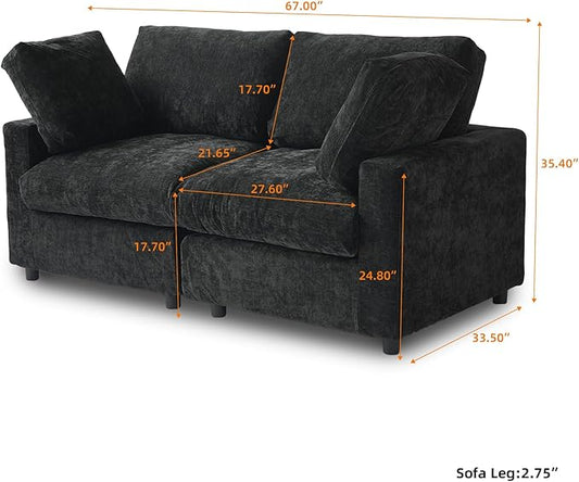 WJShome Sectional Couches for Living Room, 67 Inch Loveseat Sofa with Chenille Upholstery & Double Layer Cushions, Modern Apartment Size Modular Couch for Bedroom,Black