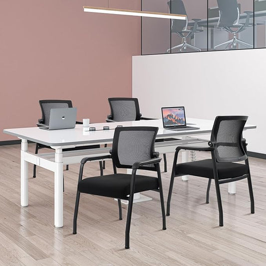 8PK Office Guest Chairs No Wheels | Ergonomic Lumbar Support and Thicked Seats Cushion, Desk Chair with Adjustable Mesh Back for Waiting Room School Church Reception,Black