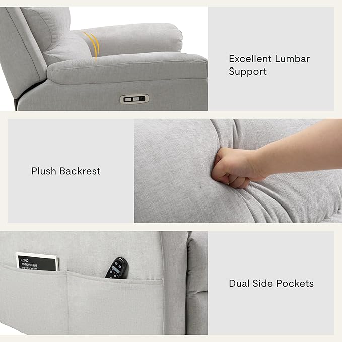 FLEXISPOT XRC6-Pro Nursery Power Glider Recliner w/Adjustable Headrest, 270° Swivel Rocker Recliner for Nursery w/Massage & Heat, Water & Stain Resistant Ribbed Chenille, FSC Certified, Light Grey