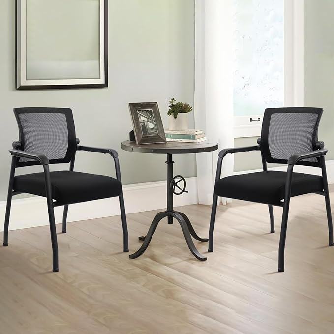 4PK Office Guest Chairs No Wheels | Ergonomic Lumbar Support and Thicked Seats Cushion, Desk Chair with Adjustable Mesh Back for Waiting Room School Church Reception,Black
