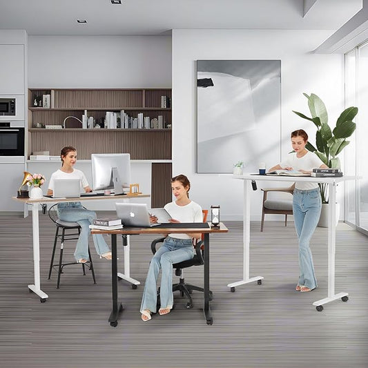 farexon Electric Standing Desk 70.8 x 27.5inch with Outlets,Rolling Stand up Desk with Oversized Mouse Pad, 3 USB Ports & 3 Power Outlets, 4 Caster, 4 Preset Heights Easy to Set for Home Office(Brown)