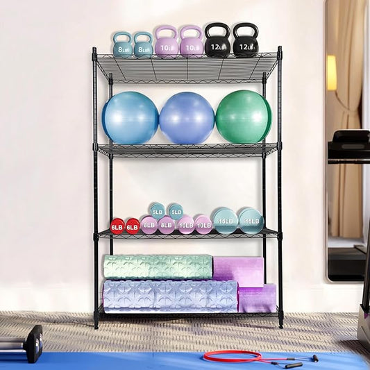 Whitmor 4 Tier Storage Shelving, Heavy Duty with Wheels, Adjustable Steel Organizer Wire Rack, 400 lbs Capacity per Shelf, Max 1600 lbs Total for Garage, Kitchen, Plant, 36" L x 14" W x 54" H, Black