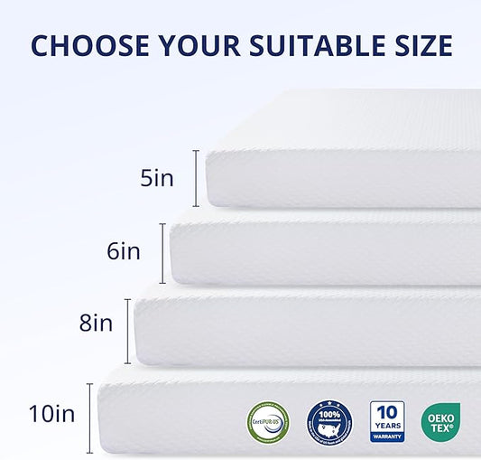 Full Size Mattress 12 Inch Green Tea Memory Foam Mattress for Cool Sleep & Pressure Relief, Medium Feel,Fiberglass Free, Bed in a Box, Removable Washable Cover, CertiPUR-US Certified