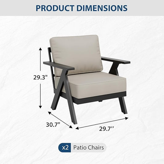 COOS BAY Iron Luxe Modern Outdoor Patio Chairs Set of 2, Lounge Accent Chairs for Backyard, Deck, Porch, Garden, Black/Beige