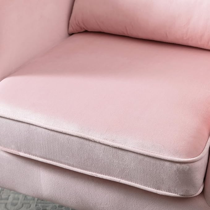 Accent Reading Arm Chairs Set of 2 for Living Room Bedroom, Midcentury Modern Comfy Corner Sofa Chair, Wingback Waiting Room Club Chair with Button Tufted Back &Lumbar Pillow, Velvet Pink