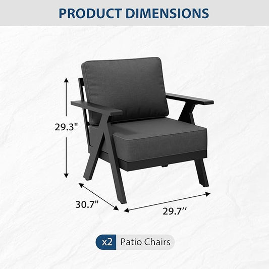 COOS BAY Iron Luxe Modern Outdoor Patio Chairs Set of 2, Lounge Accent Chairs for Backyard, Deck, Porch, Garden, Black/Gray