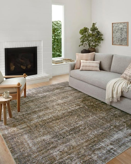 Loloi Amber Lewis Billie Collection, Tobacco & Rust 3'-6" x 5'-6" Area Rug – Antique & Distressed Accent Rugs for Living Room, Bedroom, Entryway & Hallway, No Shed High Traffic Area Home Decor Rug