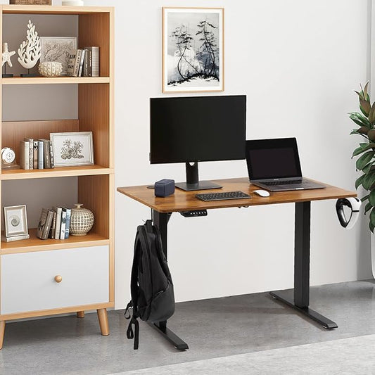 VEVOR Height Adjustable Desk, 55.1 x 23.6 in, Support 180 lbs, Electric Standing Desk with 3 Memory Presets, Sturdy Dual Metal Frame, Versatile Computer Sit Stand up Desks, Suitable for Home Office