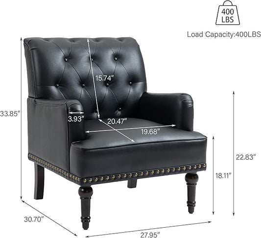 Pia Ricco PU Leather Accent Chairs 2 Pack - Modern Armchairs with Wooden Legs, Office Living Room Bedroom Seating Set-Black