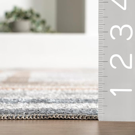 nuLOOM 6' Round Machine Washable Stain-Resistant Area Rug Low Profile for Living Room, Bedroom, and Dining Room, Alienor Multicolor