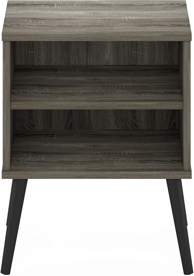 Furinno Claude Side Table, 2-Tier Square End Table with Wooden Legs, Open Shelf Night Stand, Bedside Table, for Living Room, Bedroom, French Oak Grey