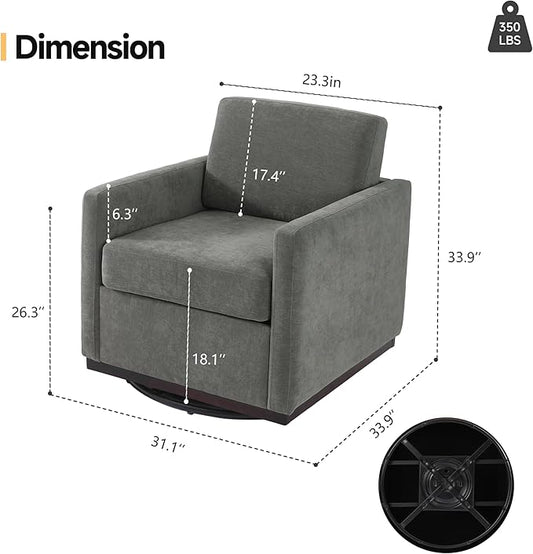 Pia Ricco Plush Swivel Barrel Chair Set of 2 - Mid-Century Modern Accent Armchairs in Soft Chenille for Living Room & Cozy Reading Nook, Dark Gray