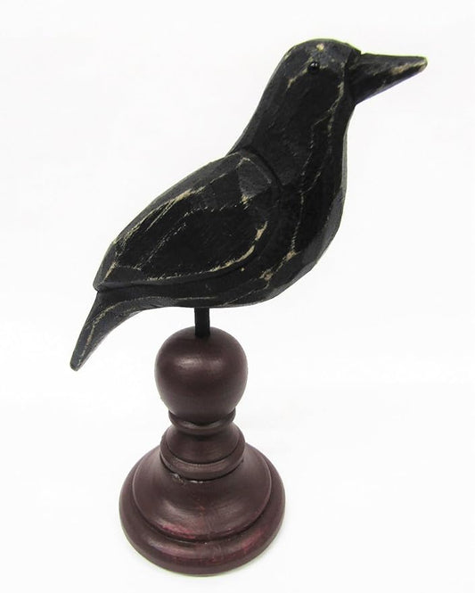 Primitives by Kathy Figurine - Weathered Rustic Crow On Spindle, Burgundy/Black