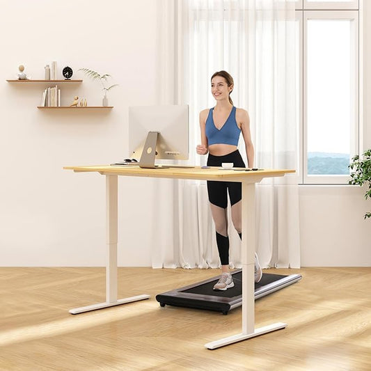 FLEXISPOT E3 Bamboo Dual Motor 60x30 Inch Electric Height Adjustable Standing Desk Whole-Piece Board Sit Stand Up Desk (White Frame + Bamboo Desktop)