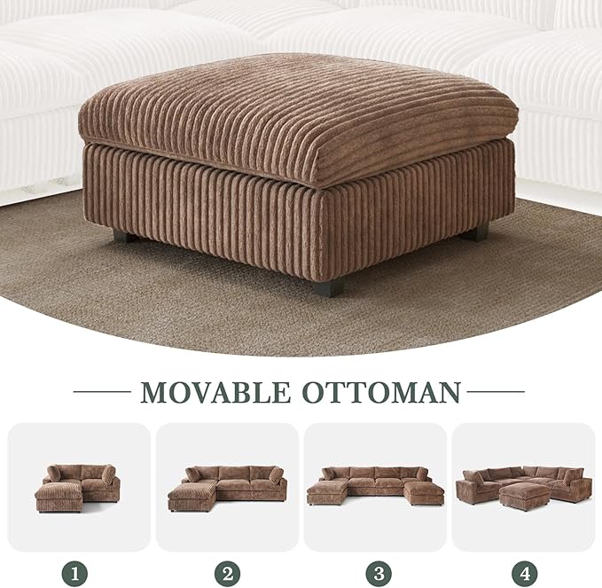 Modular Sectional Sofa, L Shaped Sofa with Ottoman, 78.74" Oversized Loveseat, Plush Deep Seat Sleeper Couches for Living Room, Apartment, Couch Cushion Covers Removable, Brown