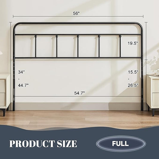 Metal Full Size Headboard, Sturdy and Durable Iron Headboard Adjustable Height from 34β to 44β, Victorian Vintage Full XL Bed Headboards, Farmhouse Head Board, Bed Frame Mount Black