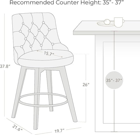 Watson & Whitely Counter Height Bar Stools Set of 3, Performance Fabric Upholstered Modern Swivel Barstool with Back, Solid Wood Legs, 26" H Seat, Tan