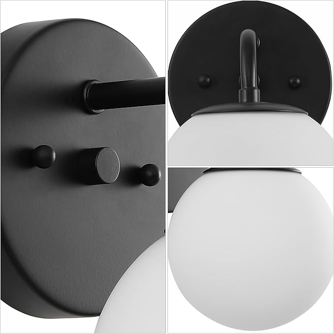 JONATHAN Y JYL3534B Louis Parisian Globe 5.75" 1-Light Metal/Frosted Glass Modern Contemporary LED Vanity Light Midcentury, Glam, Transitional, Bathroom, Powder Room, Dressing Room, Bedroom, Black