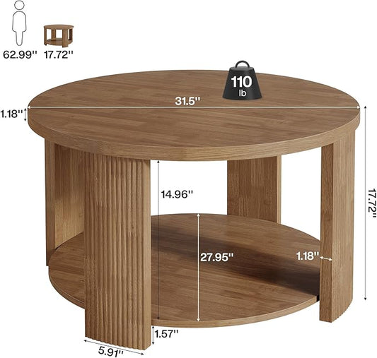 Tribesigns 2-Tier Round Coffee Table for Living Room, 31.5-Inch Mid-Century Modern Circle Accent Center Table with Thick Tabletop, Farmhouse Low Cocktail Tea Furniture, Easy Assembly (Rustic Brown)