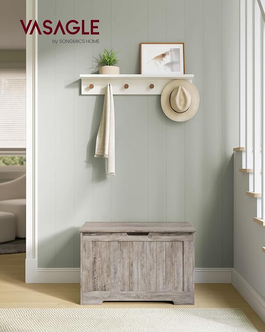 VASAGLE Storage Chest, 29.9 Inches Width Storage Bench, Entryway Bench with 2 Safety Hinges, Shoe Bench, Farmhouse Style, for Entryway, Bedroom, Living Room, Heather Greige ULHS011K01