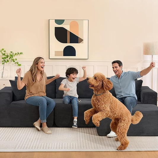 2025 New 108" Cloud Couch Sectional, Modular Sectional Sofa with L-Shaped Chaise, Deep Seat Sectional Modular Couch for Living Room, No Assembly Required (Gray, Chaise Ottoman)