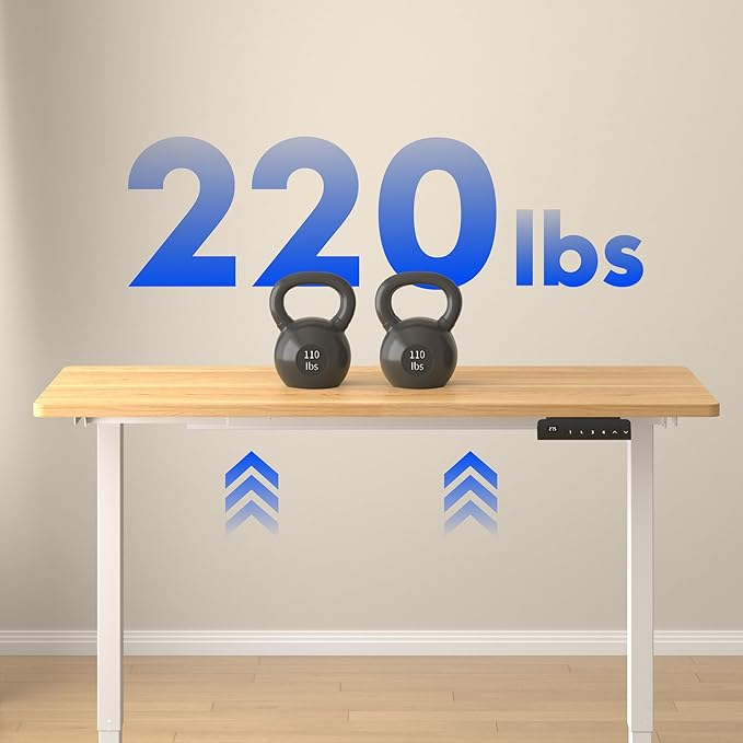 FLEXISPOT E3 Dual Motor Electric Standing Desk 48x24 Inch Whole-Piece Board Height Adjustable Electric Sit Stand Desk (White Frame + Maple Desktop, 2 Packages)