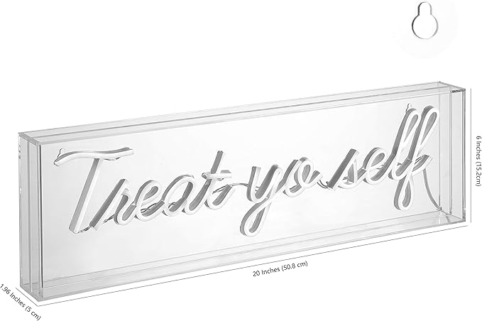 JONATHAN Y NEN1008A Treat Yo Self 20" Contemporary Glam Acrylic Box USB Operated LED Neon Light, Yellow Plug in Wall Light for Bedroom Wall Décor, Kids Bedroom, Party Supplier